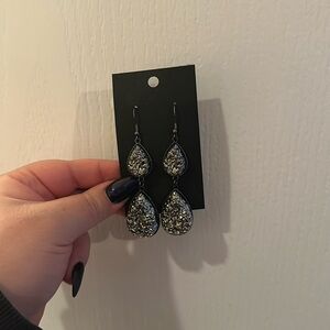 Black and silver dangle earrings